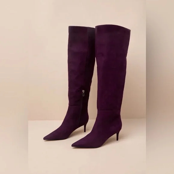 NWOT Eggplant Suede Pointed-Toe Over-the-Knee Boots - Picture 1 of 5